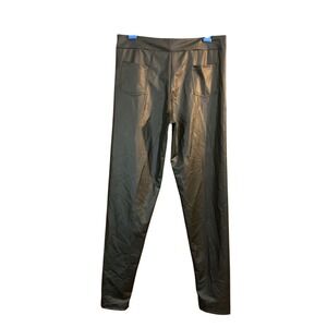 Faux Leather Leggings Black Pants Stretch Ladies Career Casual